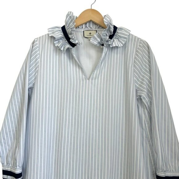 Tuckernuck Women Grosgrain Trim Oxford Stripe Bouvier Mini Dress Sz Small Preppy - Picture 4 of 11